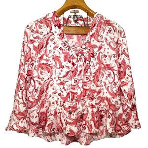 Frye Ruffle Cap Sleeve Woven Boho, Western Blouse Sz: M